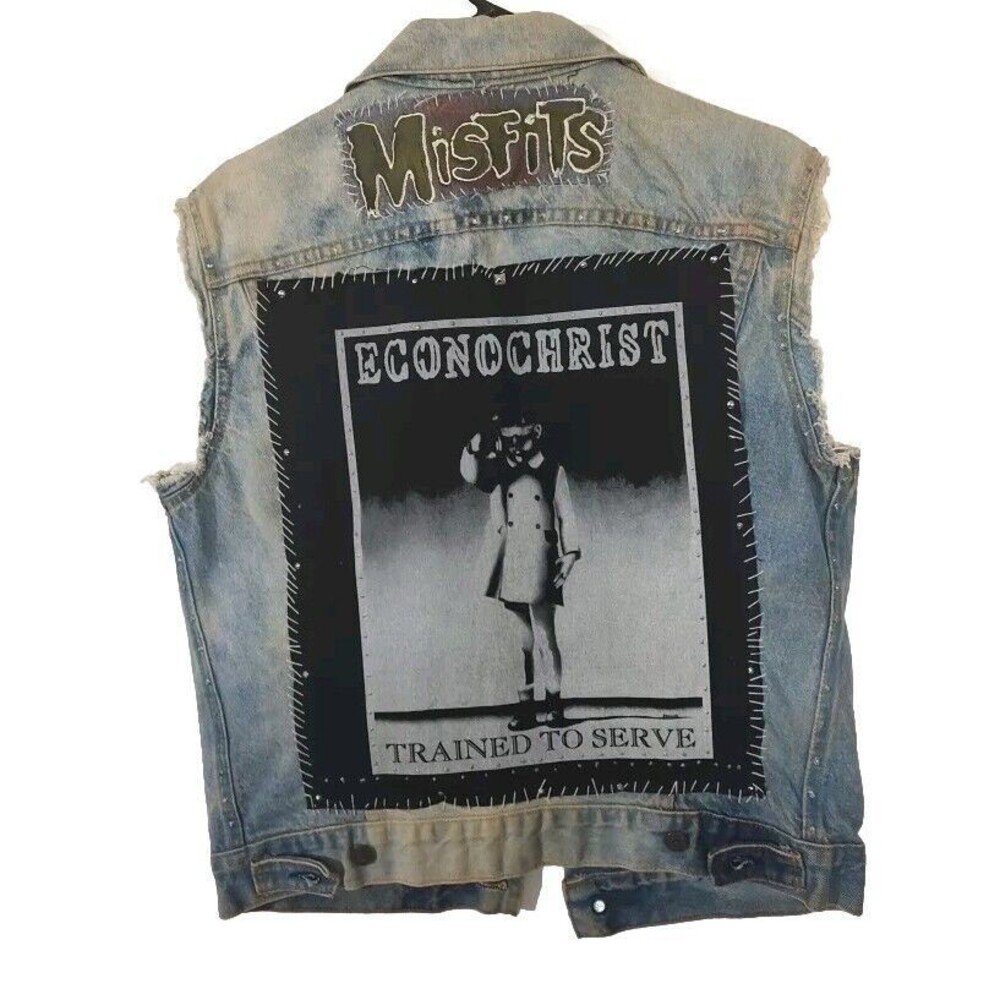 LEVIs Denim Punk Rock Vest Econochrist Unisex 40R Custom Vintage Distressed Rare